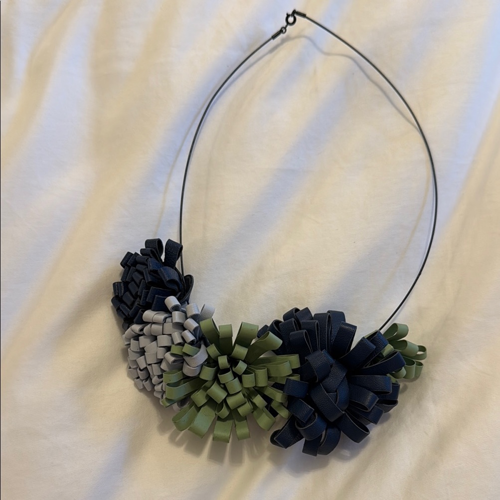 Cos Blue And Green Floral Leather Necklace